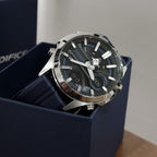 Cas-io Edi-fice Men's Watch – Analog-Digital World Time – 100M Water Resistant & Navy Sport Strap