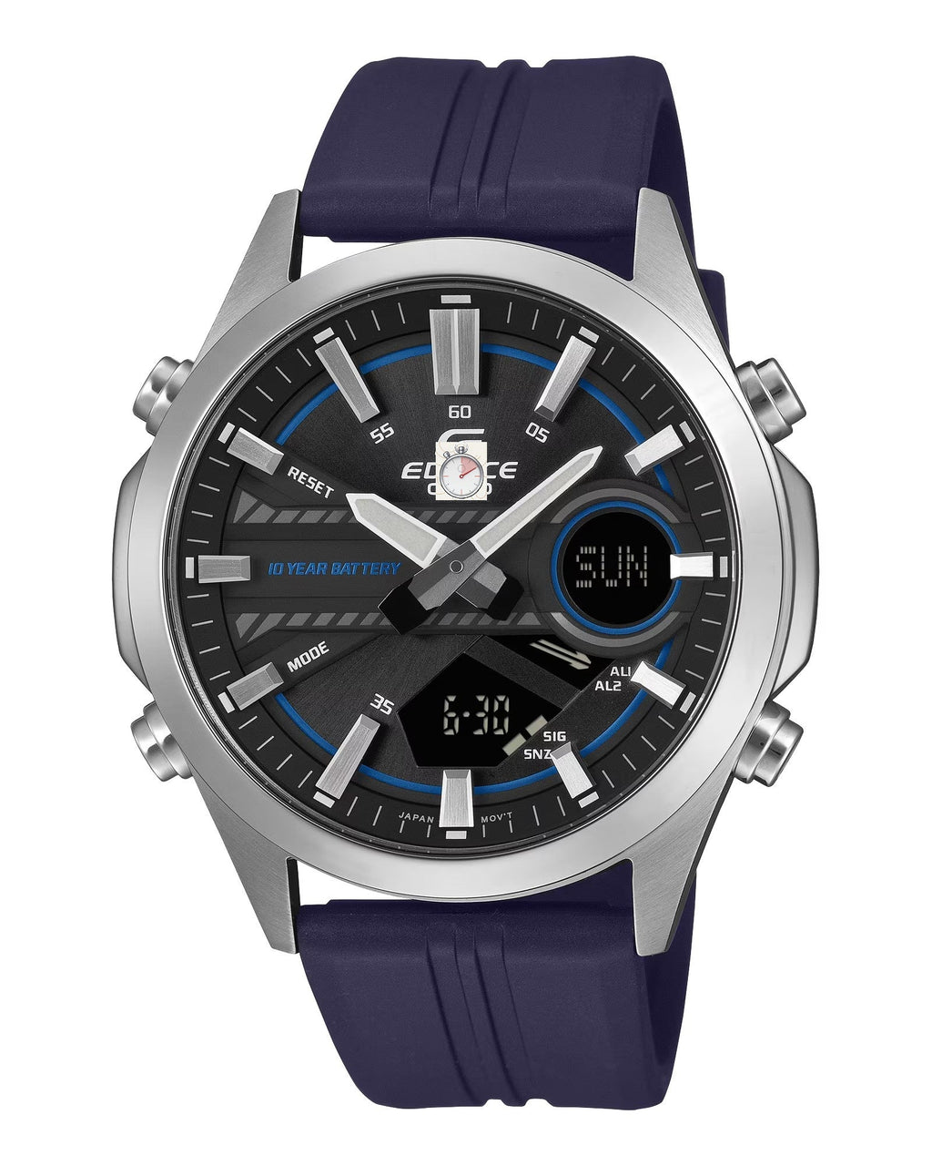 Cas-io Edi-fice Men's Watch – Analog-Digital World Time – 100M Water Resistant & Navy Sport Strap