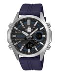 Cas-io Edi-fice Men's Watch – Analog-Digital World Time – 100M Water Resistant & Navy Sport Strap