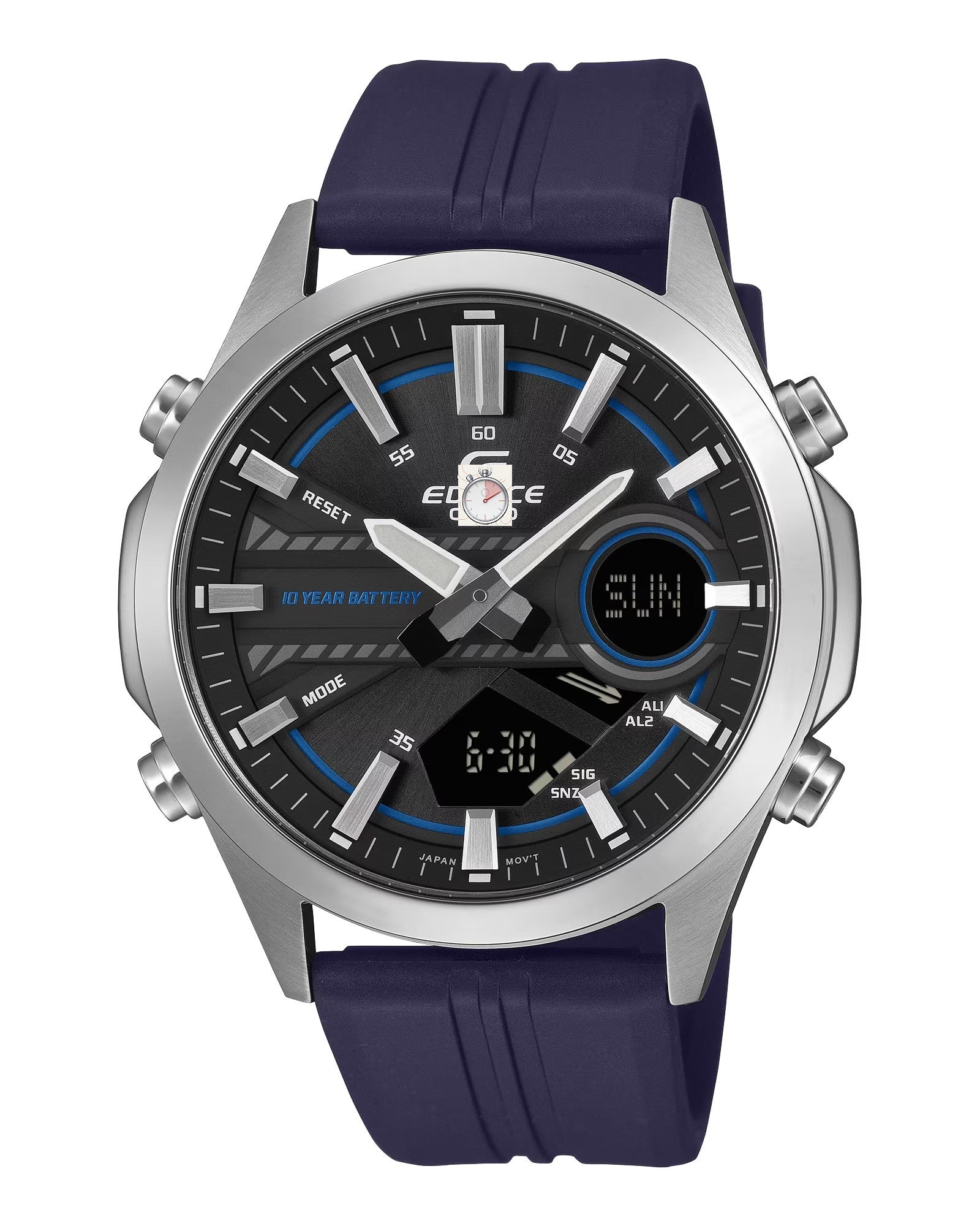 Cas-io Edi-fice Men's Watch – Analog-Digital World Time – 100M Water Resistant & Navy Sport Strap